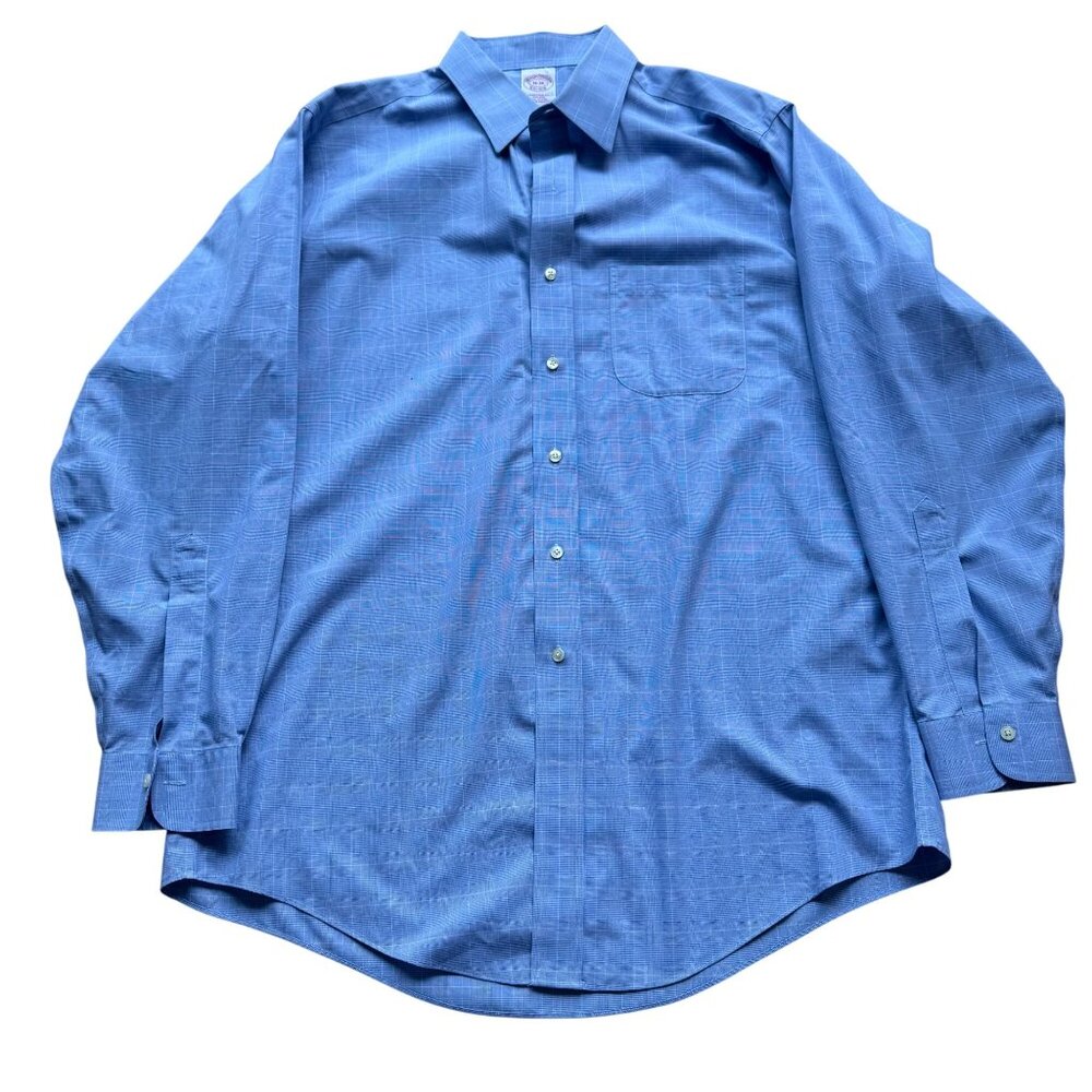 Preppy Classic Brooks Brothers Size 16-34 Blue Check Non-Iron Dress Shirt